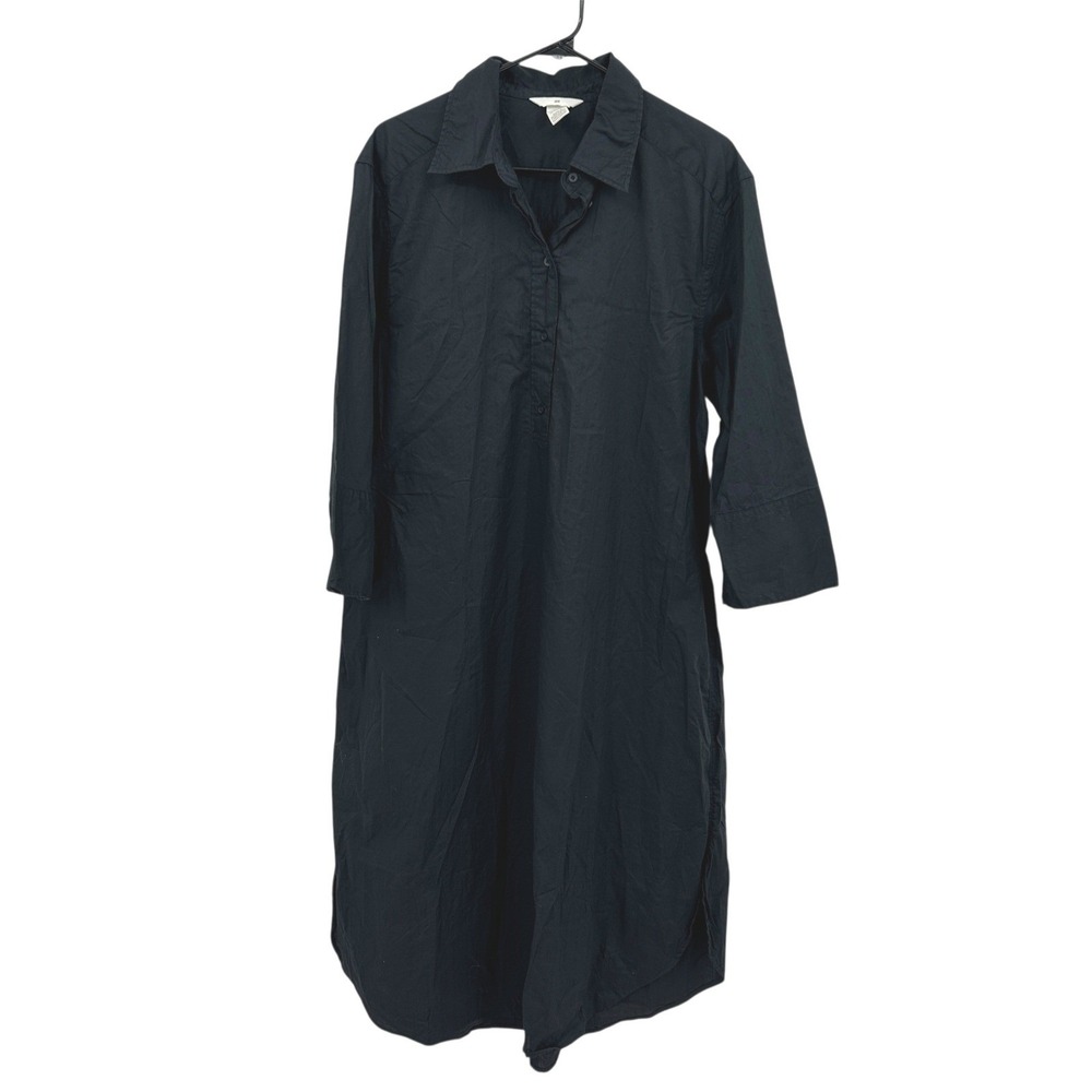 Black Cotton Shirt Dress Midi M Relaxed Minimalist Soft Goth Dark Minimal Urban
